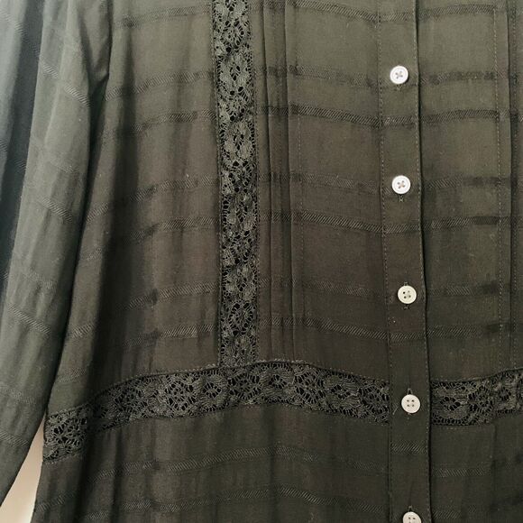 Loft Blouse Women Small Petite Black Mandarin Collar Lace Button Down Casual - Picture 7 of 9